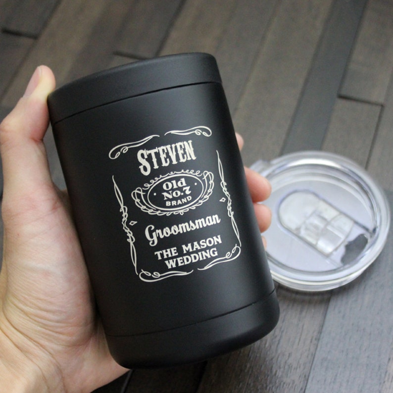 Personalized Black Stainless Steel Can Cooler Tumbler custom image 1