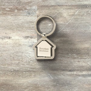 Groomsman Gift, Personalized House Shaped Center Spinning Keyring Keychain, Custom Engraved, Wedding Party, Bridal Party, Bachelor Party