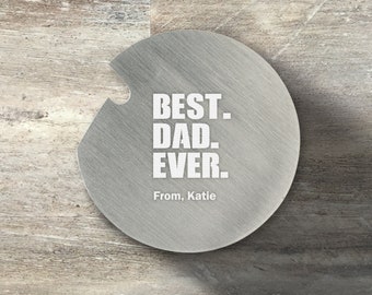 Gift for Dad, Personalized Round Beverage Coaster With Bottle Opener, Set of 6, Stainless Steel, Cork Grip, Father's Day, Gift for Him, Dad