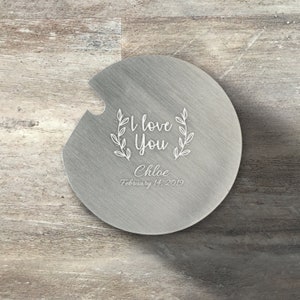Valentine&#39;s Day Gift, Personalized Round Beverage Coaster With Bottle Opener, Set of 6, Stainless Steel, Cork Grip, For Her Him, Anniversary