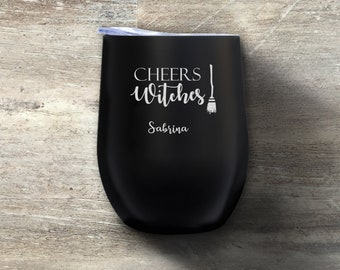 Halloween Tumbler, Personalized Stemless Wine Tumbler, Stainless Steel, 12 Ounce, Insulated, Halloween Party Favors, Funny Halloween Cup