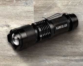 Groomsman Gift, Personalized Ultra Bright LED Flashlight, Tactical Black, Custom Engraved, Wedding Gift, Bridal Party, Bachelor Party