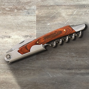 Groomsman Gift, Personalized Wine Bottle Opener, Mahogany Wood Waiter&#39;s Corkscrew Multi-Tool, Wedding Gift, Bridal Party, Bachelor Party
