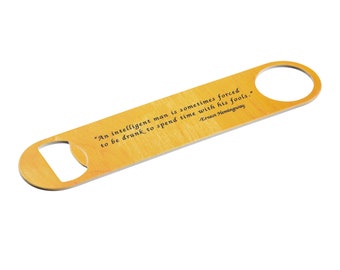 Ernest Hemingway Paddle Bottle Opener, Powder Coated, Stainless Steel, Professional Bartender Opener, Full Color Design, Decorated in USA