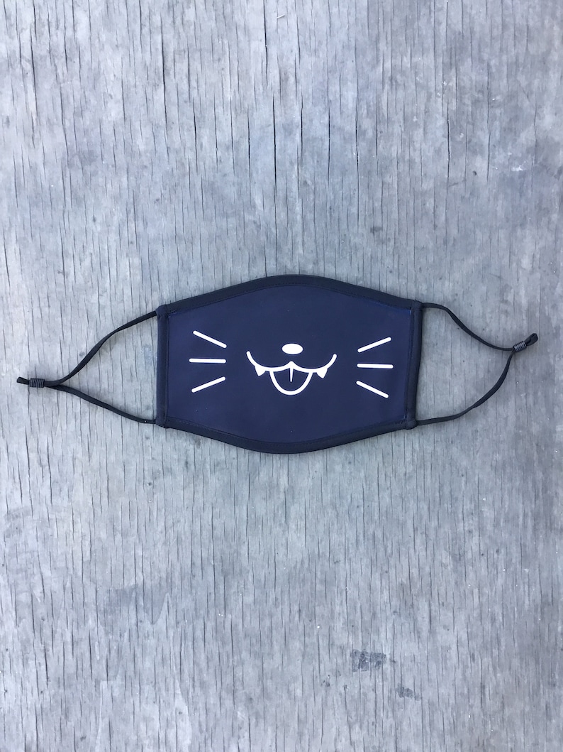 Cartoon Cat Face Mask, Reusable Cotton Face Mask With Elastic Ear Loop, Adjustable Ear Loop, Full Color Design, Decorated in USA image 2