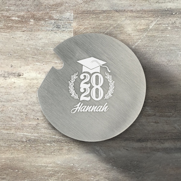 Graduation Gift, Personalized Round Beverage Coaster With Bottle Opener, Set of 6, Stainless Steel, Cork Grip, Grad Party, College, School