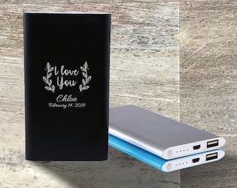 Valentine's Day Gift, Personalized Slim Power Bank, USB and Micro USB, Custom Engraved, Valentine's Gift For Her, Gift For Him, Anniversary