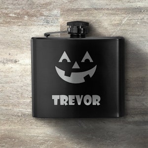 Halloween Hip Flask, Personalized Flask, Custom Engraved Flask, 5 oz Stainless Steel Flask, Halloween Party Favors, Custom Funny Halloween