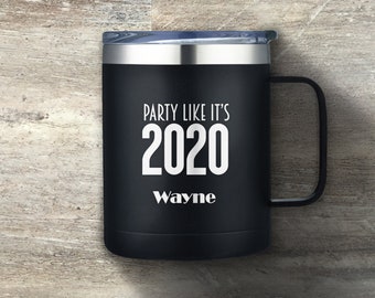 New Years Eve Toasting Cups, Personalized Stainless Steel Coffee Camper Mug, 14 Ounce, Insulated, New Years Eve Gifts Favors Décor, NYE Mugs
