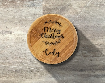 Ugly Christmas Party Gift, Personalized Wood Coaster, Single Piece, No Holder Stand, Round, Bamboo Wood, Funny Xmas Gift, Stocking Stuffer