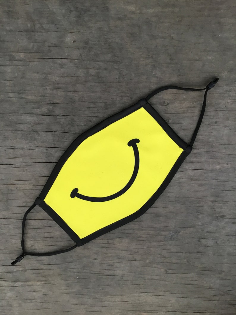 Smiley Face Happy Face Mask, Reusable Cotton Face Mask With Elastic Ear Loop, Adjustable Ear Loop, Full Color Design, Decorated in USA image 1