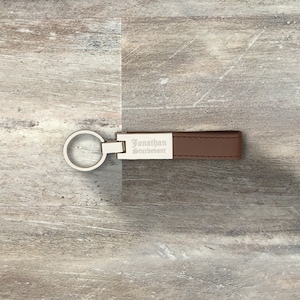 Groomsman Gift, Personalized Leather & Silver Plated Latch Keyring Keychain, Custom Engraved, Wedding Party, Bridal Party, Bachelor Party