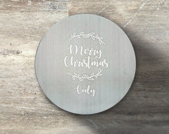 Ugly Christmas Party Gift, Personalized Round Beverage Coaster, Set of 6, Stainless Steel, Cork Grip, Funny Xmas, Stocking Stuffer, Holiday