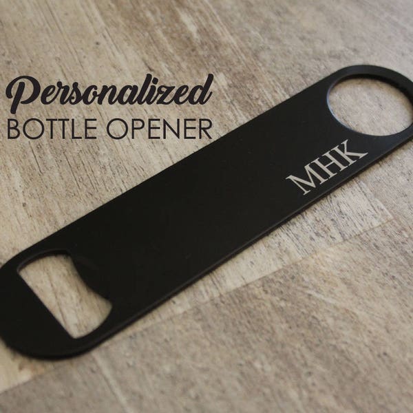 Personalized Black Paddle Bottle Opener - engraved bottle opener, groomsmen gift, personalized bachelor party favor, matte stainless steel