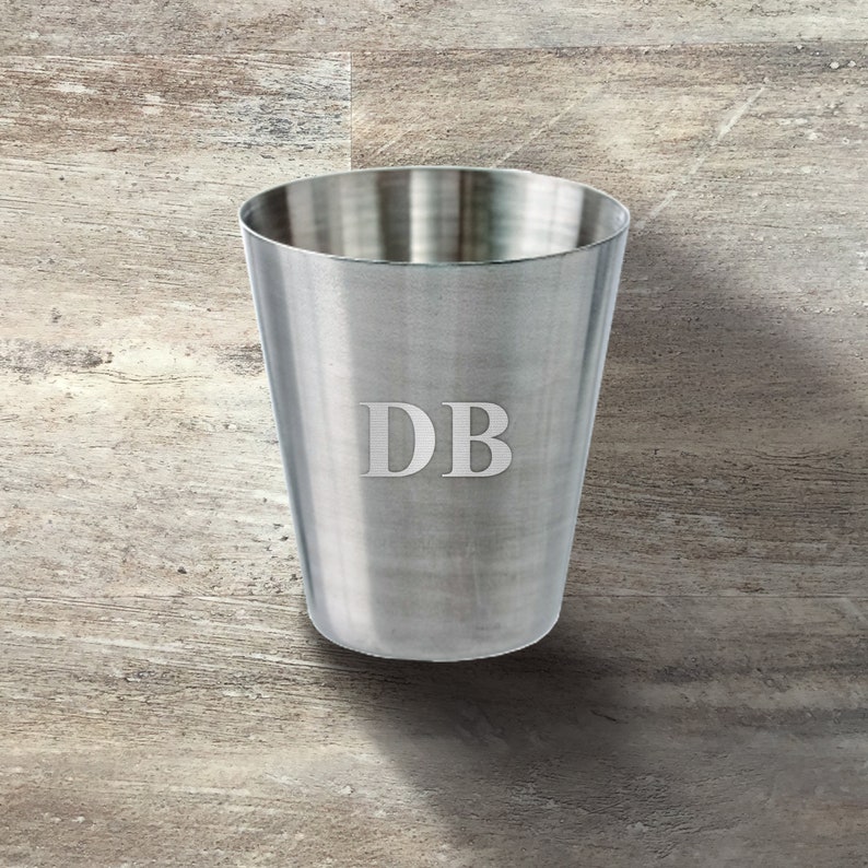 Groomsman Gift, Personalized Mini Stainless Steel Shot Glass, 1 Ounce, Wedding Party Gift, Bridal Party, Bachelor Party, Metal Shot Glass image 1