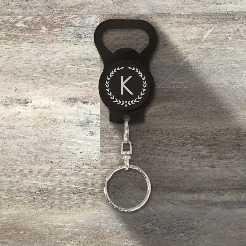 Groomsman Gift, Personalized Stainless Steel Bottle Opener Keyring Keychain, Custom Engraved, Wedding Party, Bridal Party, Bachelor Party Black
