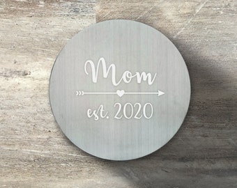 Regalo para mamá, posavasos redondo personalizado, juego de 6, acero inoxidable, empuñadura de corcho, día de la madre, regalo para ella, regalo de cumpleaños de mamá, mamá