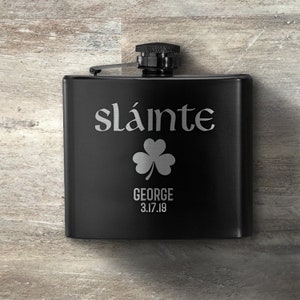 St. Patrick&#39;s Day Hip Flask, Personalized Custom Engraved Flask, 5 oz Stainless Steel Flask, Funny St. Patty&#39;s Day Flask, St. Paddy&#39;s, Irish