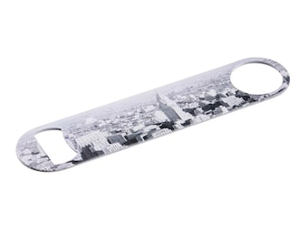New York Vintage Skyline Bottle Opener, Powder Coated, Stainless Steel, Professional Bartender Opener, Full Color Design, Decorated in USA