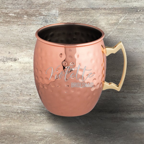 Bridesmaid Gift, Personalized Moscow Mule Mug, Copper Plated, 17 Ounce, Hammered, Wedding Party, Bridal Shower, Bachelorette Party Favor