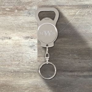 Groomsman Gift, Personalized Stainless Steel Bottle Opener Keyring Keychain, Custom Engraved, Wedding Party, Bridal Party, Bachelor Party Silver