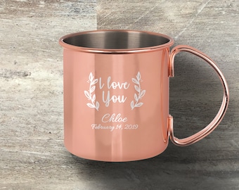 Valentine's Day Gift, Personalized Moscow Mule Mug, Copper Plated, 16 Ounce, Engraved, Gift For Her, Gift For Him, Anniversary Gift, Couples