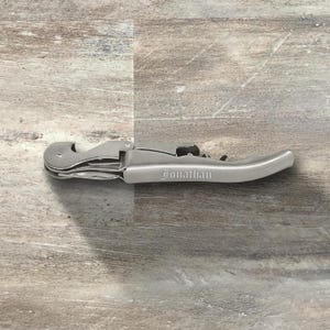 Cadeau stalknecht, gepersonaliseerde wijnflesopener, dubbel scharnierende kurkentrekker multitool, huwelijkscadeau, bruidsfeest, vrijgezellenfeest Silver