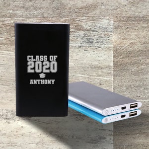 Graduation Gift, Personalized Slim Power Bank, USB and Micro USB, Custom Engraved, Grad Party, College, High School, University Gift