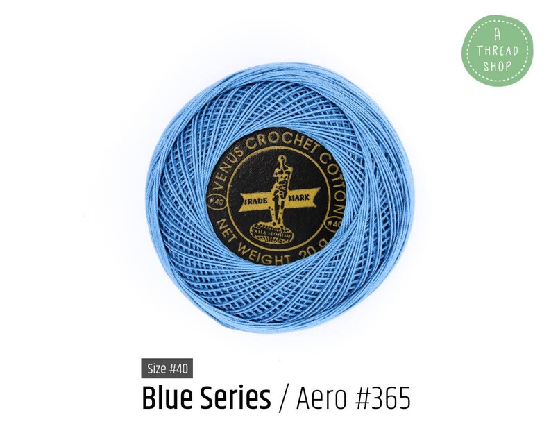 VENUS Crochet Thread Cotton Thread Size #40 Blue Series Aero Blue #365 100/% Mercerized Cotton Thread