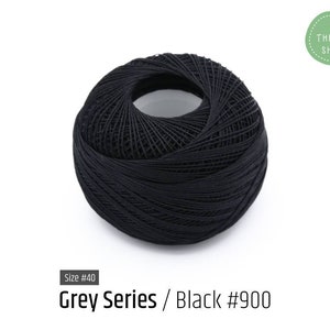 Cotton Thread Size #40 - Black #900 - Grey Series - VENUS Crochet Thread - 100% Mercerized Cotton Thread