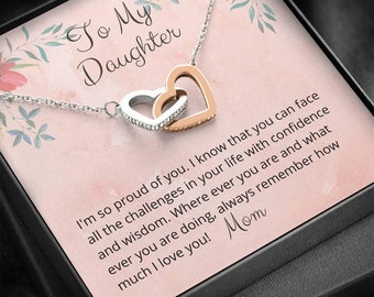 To My Daughter, I'm So Proud Of You, From Mom Interlocking Hearts Necklace