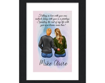 Personalized Couple Print, Classic Matte Paper Wooden Framed Poster, Custom Couple Gift, Valentines, Anniversary Wall Art