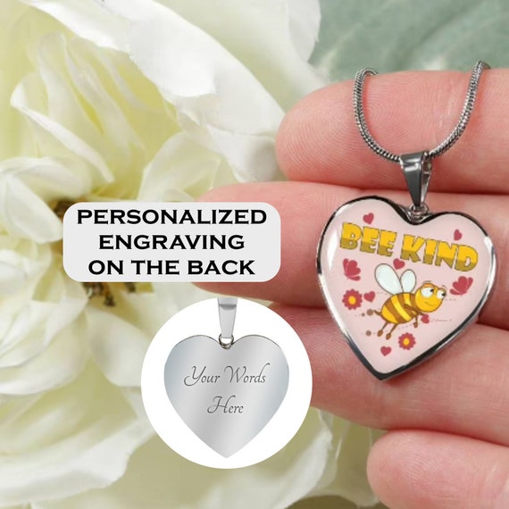 Bee Kind Luxury Heart Pendant Necklace Cute Bee Jewelry Etsy Canada