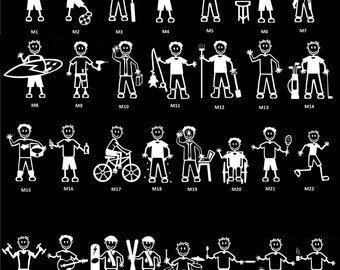 My Stick Figure Family Sticker Famille Autocollant Voiture -  Hommes - Blanc ou Noir