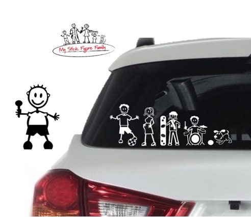 Meine Strichmännchen Familie Autofenster Aufkleber Junge stehend BB2 7cm  Weiss oder Schwarz - .de