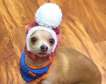 Chihuahua hat, Small dog hat, Pom Pom Hat, Hua Headwarmer, Warm winter hat for dogs