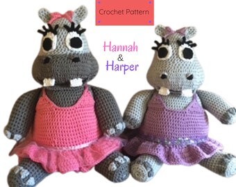 Crochet Pattern, Crochet Hippo, Crochet Amigurumi, Crochet Stuffed Animal, Hannah and Harper Hippo