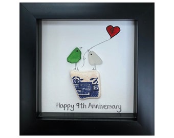 9th Wedding Anniversary Pebble Art, Pottery theme for 9th Wedding Anniversary, Wedding Anniversary Pebble art, 9th Anniversary Gift, Ceramic