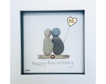 Pebble Art 50th Wedding Anniversary Gift, Golden Wedding Anniversary, Gold Anniversary Gift, Golden Wedding Pebble Art, Golden Wedding, 50th