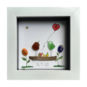 Cadeau 4e huwelijksverjaardag, fruit en bloemen jubileum, jubileumcadeau voor vrouw, cadeau voor echtgenoot, kiezelkunstfoto tortelduifjes, geschenken