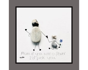 Pebble Art Picture for Mum, Mother's Day Birthday Gift, Handmade Sea Glass Design