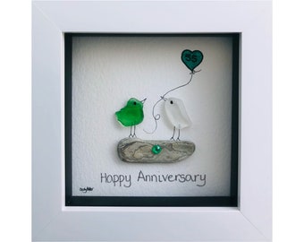 Emerald Wedding Anniversary, Emerald Anniversary Gift, 55th Anniversary Picture, Pebble Art Anniversary Picture, 55th Anniversary Gift, Gift