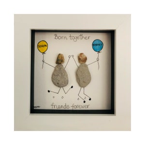 Twins, Twins Pebble Art, Personalised Sister Pebble Art, Personalised Brother Gift, Sisters Birthday Gift, Personalised Twins Pebble Art