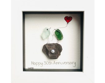 Pearl Wedding Pebble Art Anniversary Picture, 30th Anniversary, Wedding Anniversary Gift, Couples Gift, Golden Pearl Ruby Pebble Art, Unique