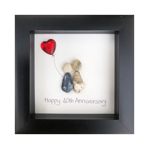 Ruby Wedding Anniversary pebble art gift, 40th Wedding anniversary, Red Heart, Couples Wedding Anniversary, Framed pebble art gift, Family