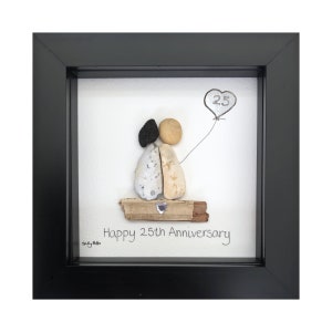 Zilveren 25e huwelijksverjaardag kiezelkunst, huwelijksverjaardag, jubileumcadeau, zilveren bruiloft, foto kiezelsteen, cadeau koppels, 25e cadeau