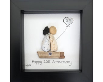 Silver 25th Wedding Anniversary Pebble Art, Wedding Anniversary, Anniversary Gift, Silver Wedding, Pebble Picture, Couples Gift, 25th Gift