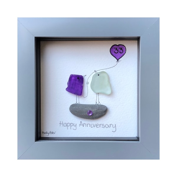 33rd 33 Years Amethyst Wedding Anniversary Gift, Pebble art anniversary gift, Anniversary gift husband, Anniversary gift wife, Amethyst