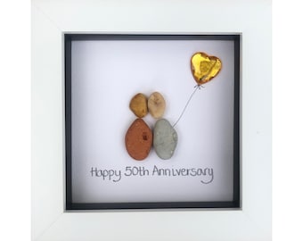 50th Anniversary gift, Golden anniversary gift, Pebble art couple, Personalised anniversary gift, wife gift, husband gift, couples gift