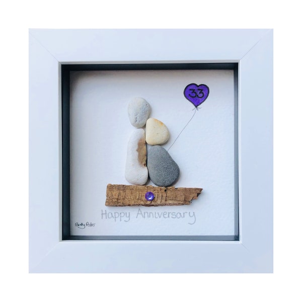 33rd 33 Years Pebble art anniversary gift, Amethyst Anniversary, 33rd Amethyst pebble art gift, Anniversary for Him, Anniversary for Her